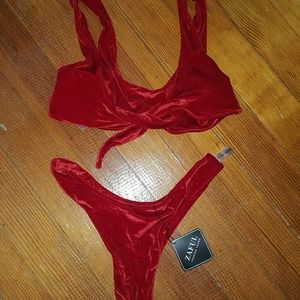 Zaful Lava Red Velvet Bikini